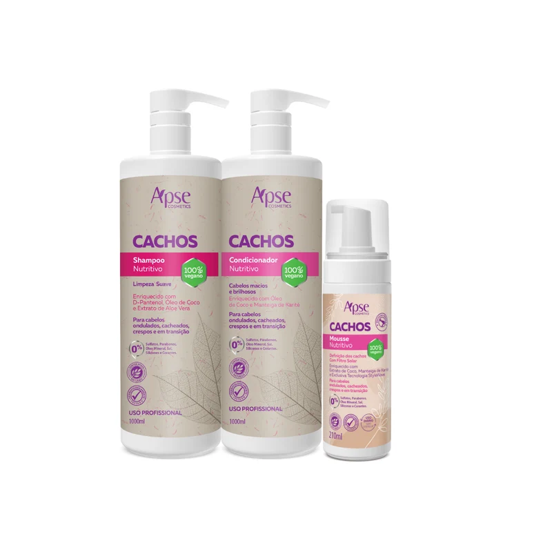 Apse Cosmetics - Kitão Curls 33.8 fl oz - Shampoo, Conditioner, and Mousse (3 ITEMS)