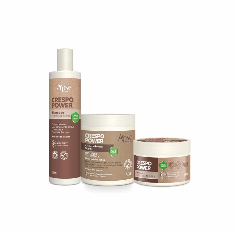 Apse Cosmetics - Power Curly Hair Kit - Shampoo, Mask, and Leave-in Cream (3 items)