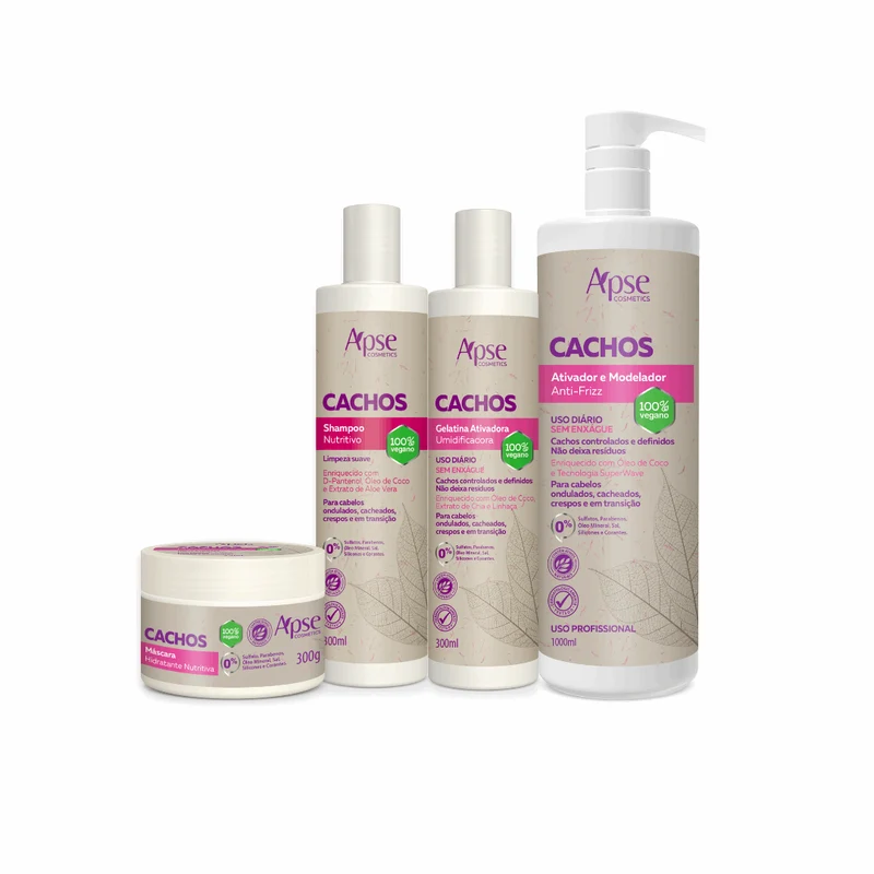 Apse Cosmetics - Curls Kit - Shampoo, Gel, Mask, and Activator (4 ITEMS)
