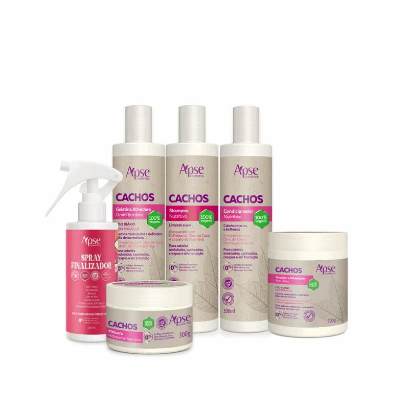 Apse Cosmetics - Curls Kit - Shampoo, Conditioner, Gel, Mask, Activator, and Finishing Spray (6 items)