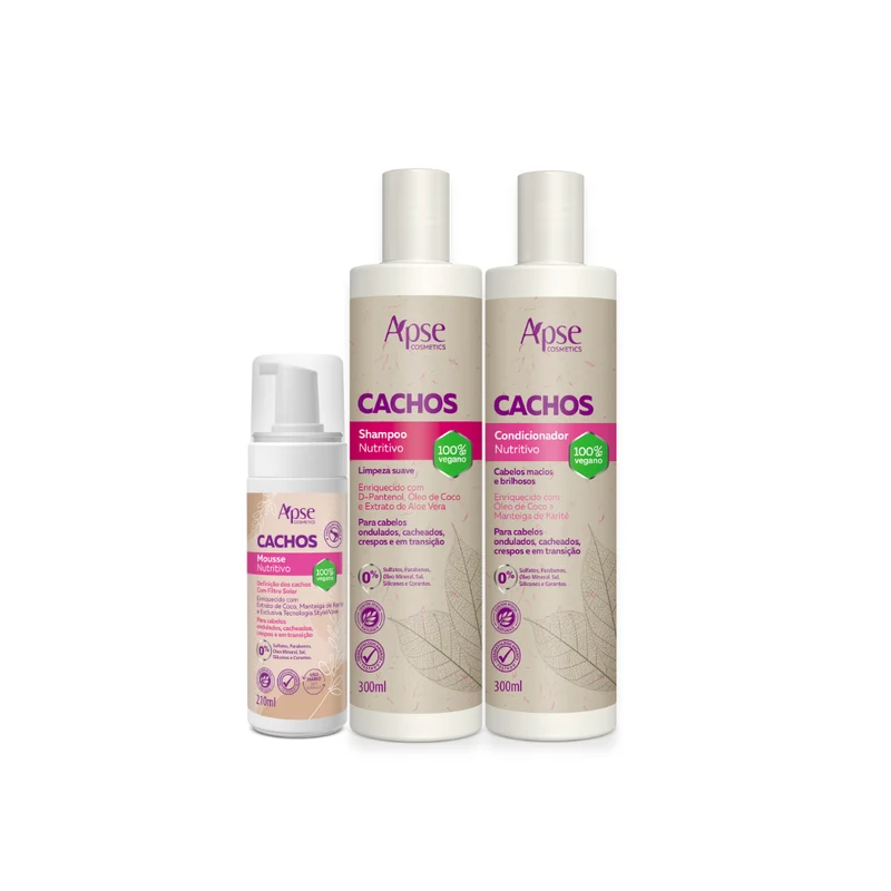 Apse Cosmetics - Curls Kit - Shampoo, Conditioner, and Mousse (3 ITEMS)