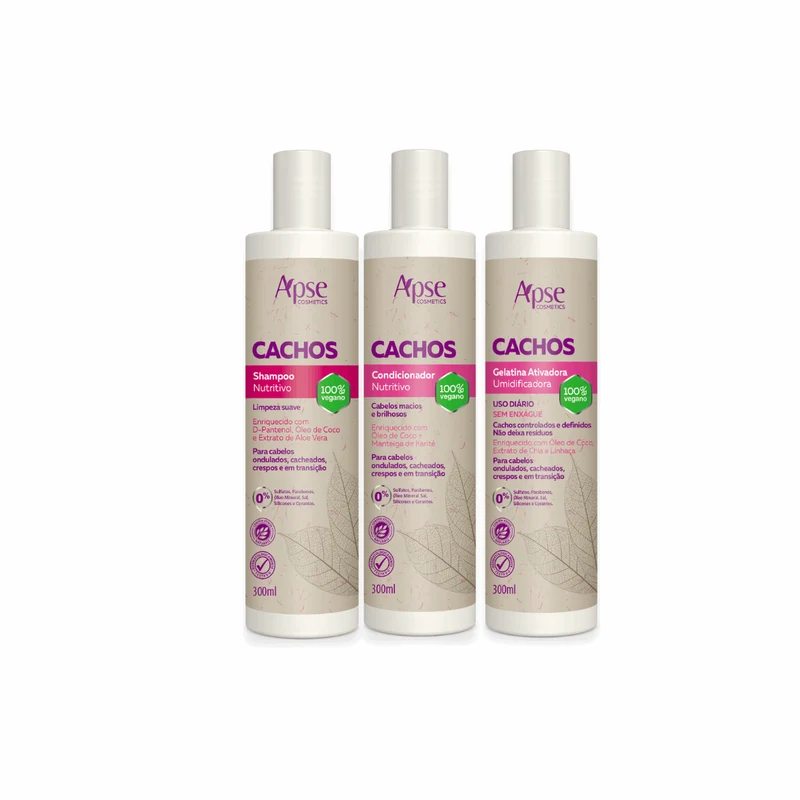 Apse Cosmetics - Curls Kit - Shampoo, Conditioner, and Gelatin (3 ITEMS)
