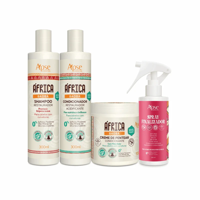 Apse Cosmetics - Africa Baobab Kit - Shampoo, Conditioner, Leave-in Cream, and Finishing Spray (4 ITEMS)