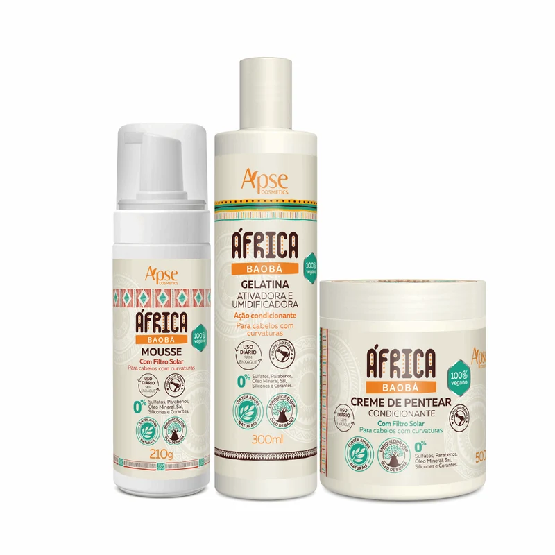 Apse Cosmetics - Africa Baobab Finishers Kit - Leave-in Cream, Gelatin, and Mousse (3 ITEMS)