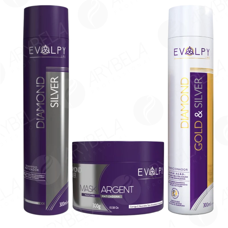 Blond Hair Kit Shampoo Matizer 300ml + Mask Mask + Duo Duo Conditioner Diamond Silver Evolpy Liss