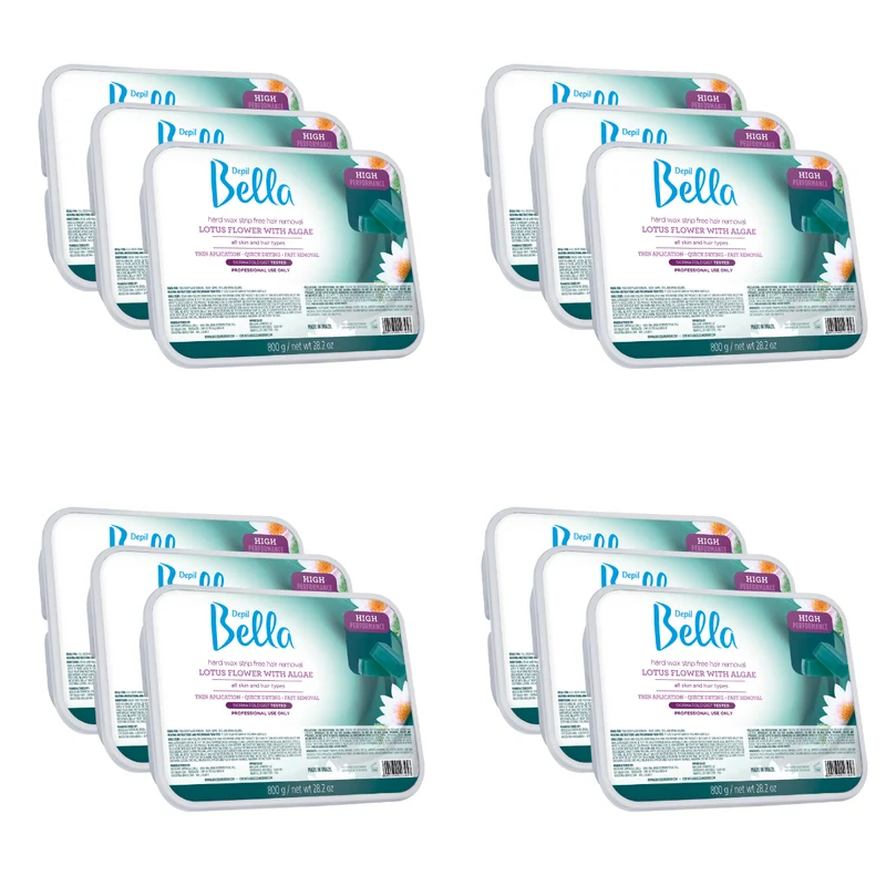 Depil Bella High Performance Hard Wax Hair Removal Lotus Flower & Algae 28.2 Oz (12 Units )