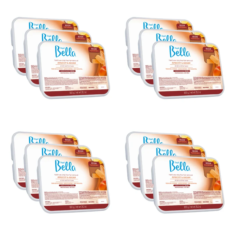 Depil Bella High Performance Hard Wax Hair Removal Apricot & Argan 28.2 Oz (12 Units )