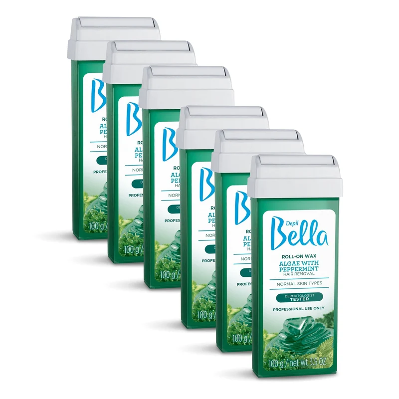 Depil Bella Roll-On Algae with Peppermint Wax Hair Removal Cartridges 3.52Oz (6 Units )
