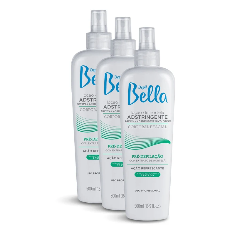 Depil Bella Pre Waxing Astringent Skin Lotion with Mint Extract 500ml (3 Units )