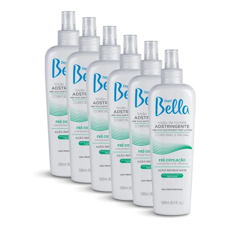 Depil Bella Pre Waxing Astringent Skin Lotion with Mint Extract 500ml (6 Units )