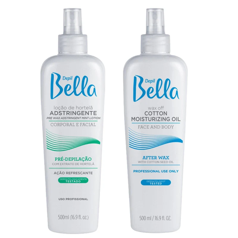Kit Depil Bella, 1 unit Post Waxing Oil Remover and 1 unit Pre Waxing Astringent.