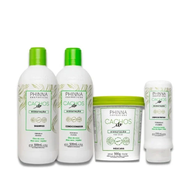 Cachos D+ Curly Hair Curls Maintenance Shine Softness Hydration Hair Treatment Kit 4 Itens - Phinna