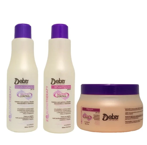 Nutri Control Post Chemistry Hair Smoothing Revitalizing Treatment Kit 3 Itens - Detra Hair