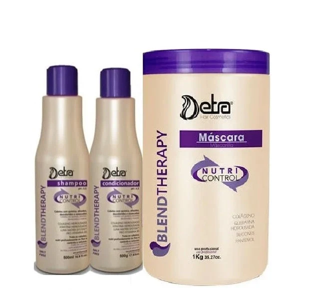 Nutri Control Damaged Hair Smoothing Revitalizing Treatment Kit 3 Itens - Detra Hair