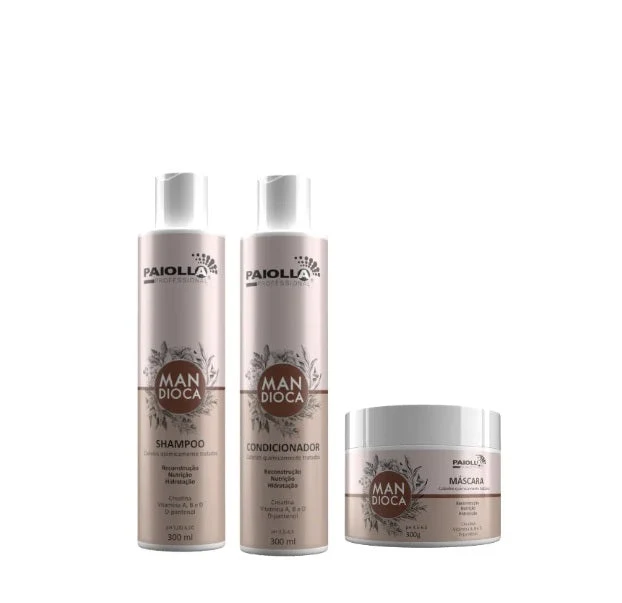 Mandioca Cassava Dry Hair Shine Daily Treatment Home Care Kit 3x300 - Paiolla