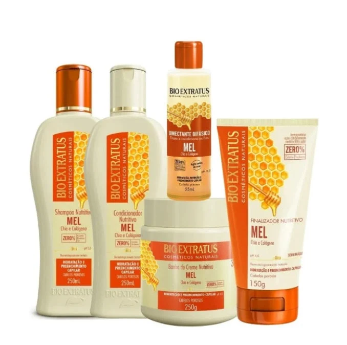 Honey Mel Collagen Hair Hydration Repair Treatment Kit 5 Itens - Bio Extratus