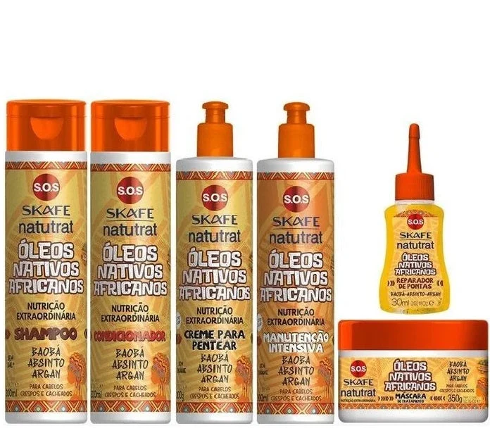 Natutrat S.O.S Native African Oils Anti Frizz Hair Treatment Kit 6 Itens - Skafe