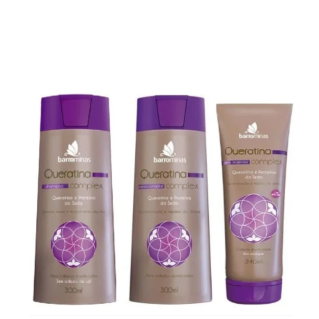 Keratin Complex Repair Hair Reconstruction Home Care Kit 3 Itens - Barrominas