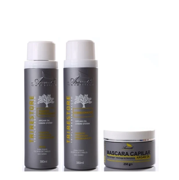 Tri Restore Argan Lumini Blond Gray Hair Restore Moisturizing Kit 3 Itens - Aramath