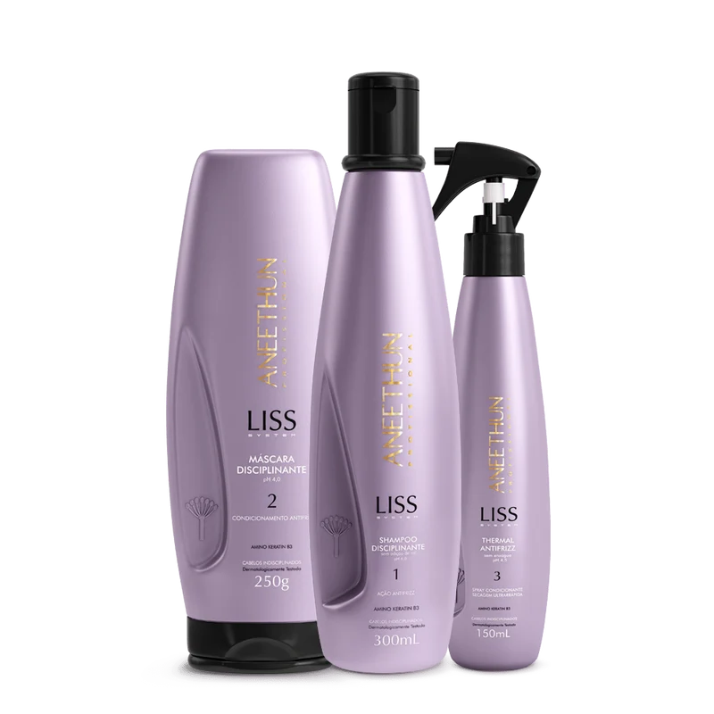 Frizz Reduction Long-lasting Smooth Liss System Hair Kit 3 Itens - Aneethun