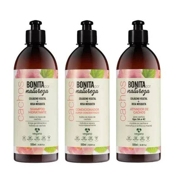 Bonita por Natureza Curls Curly Wavy Hair Vegan Treatment Kit 3x500ml - Yenzah