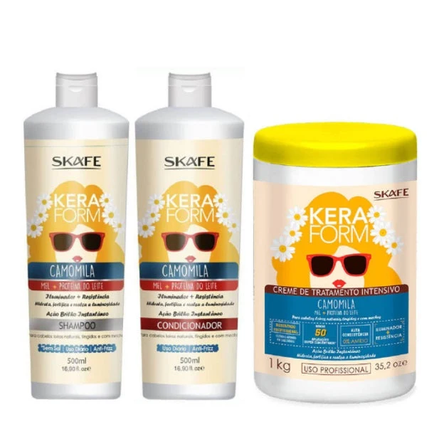 Keraform Chamomile Honey Milk Protein Blond Hair Treatment Kit 3 Itens - Skafe