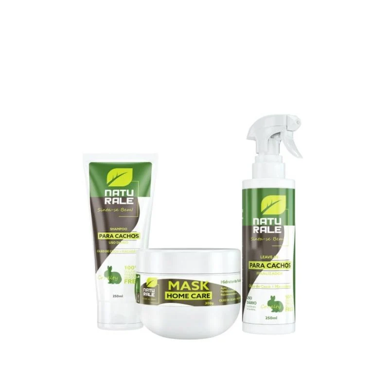 Vegan Cruelty Free Macadamia Coconut Oil Home Care Hair Kit 3 Itens - Naturale