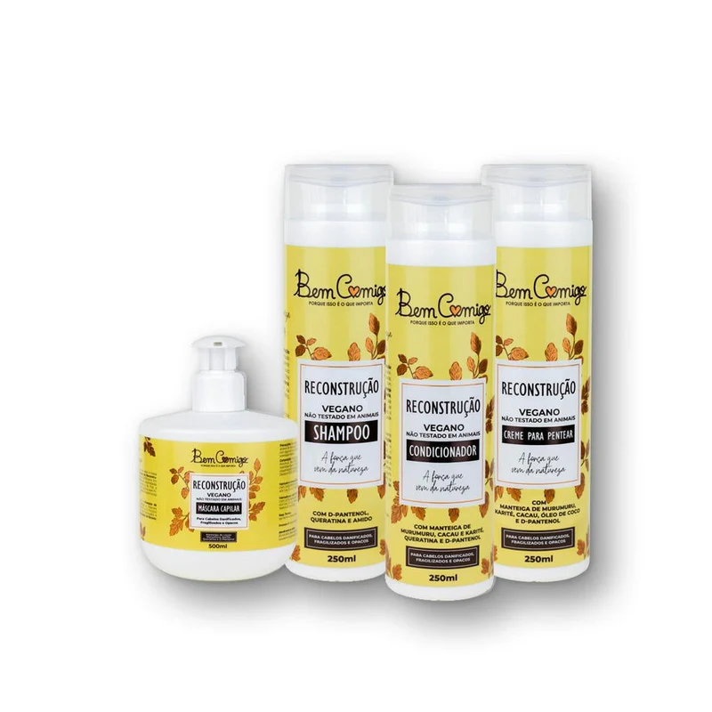 Bem Comigo Vegan Reconstruction Hair Treatment Kit 4 Itens - Kamaleão Color