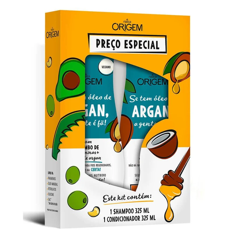 Origem Argan Oil Nourishing Regeneration Hair Treatment Kit 2x300ml - Nazca