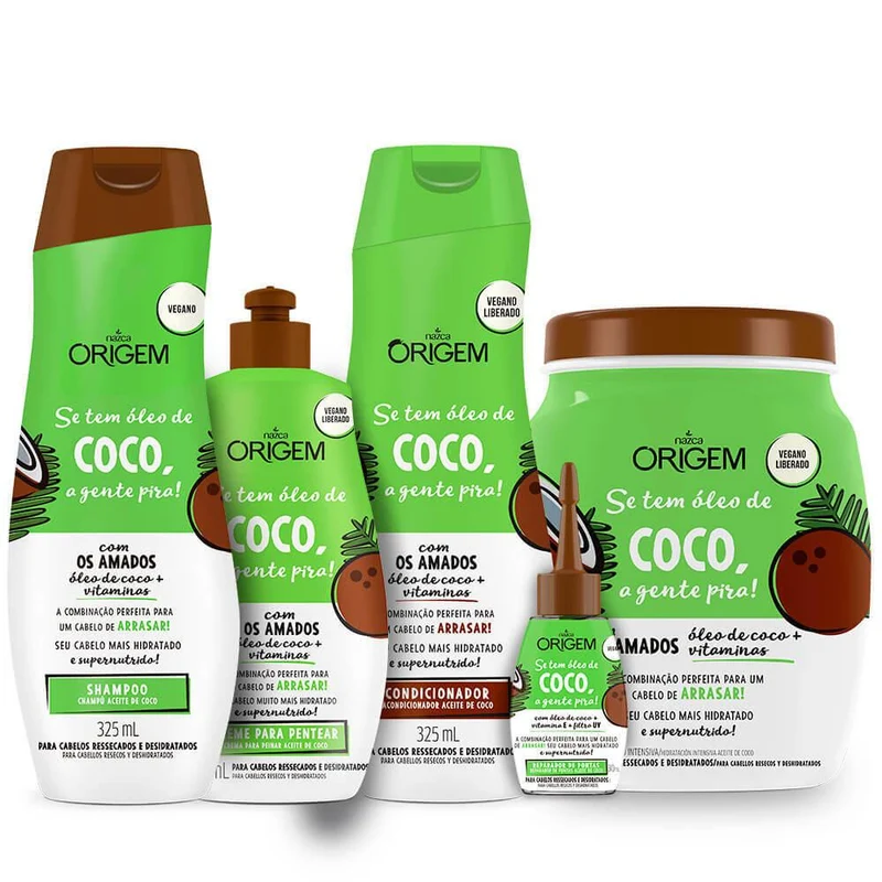 Coconut Oil Vegan Maintenance Home Care Hair Treatment Kit 5 Itens - Nazca