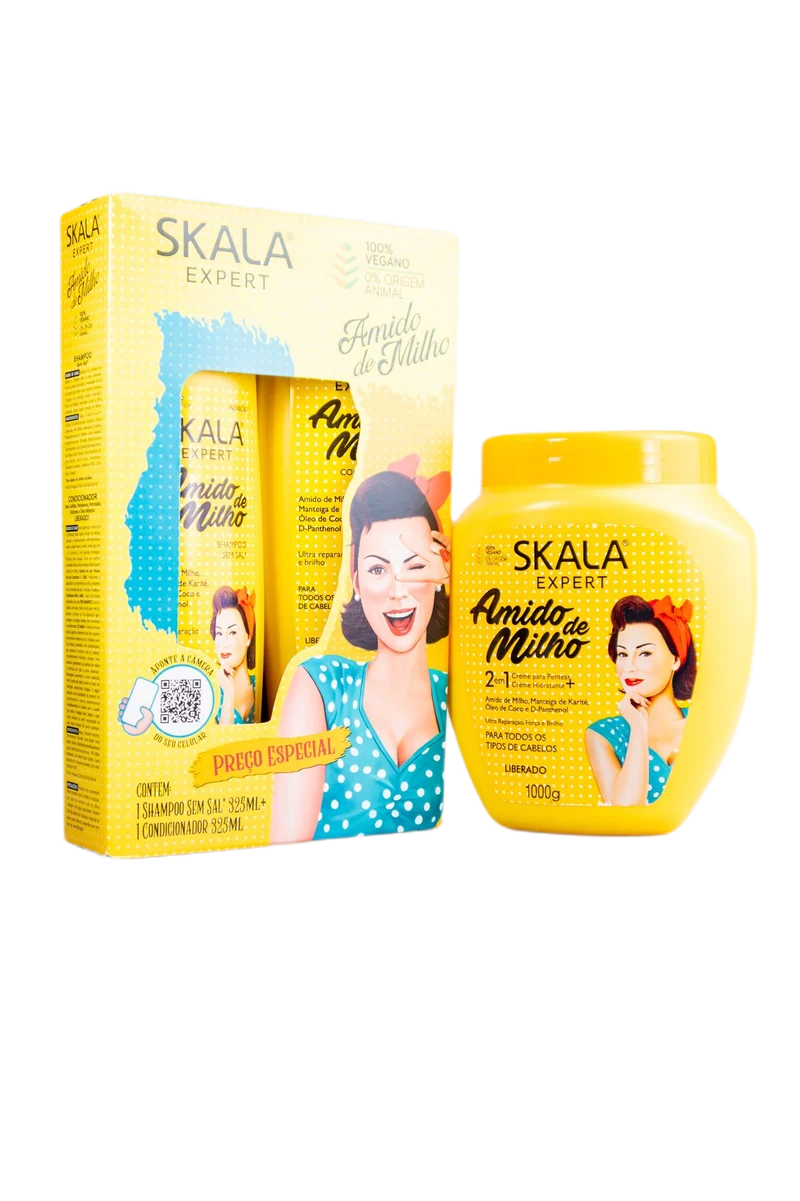 Skala Expert Amido de Milho Corn Starch Ultra Repairing Strengthening Shine Vegan Kit 3 Prod. - Skala