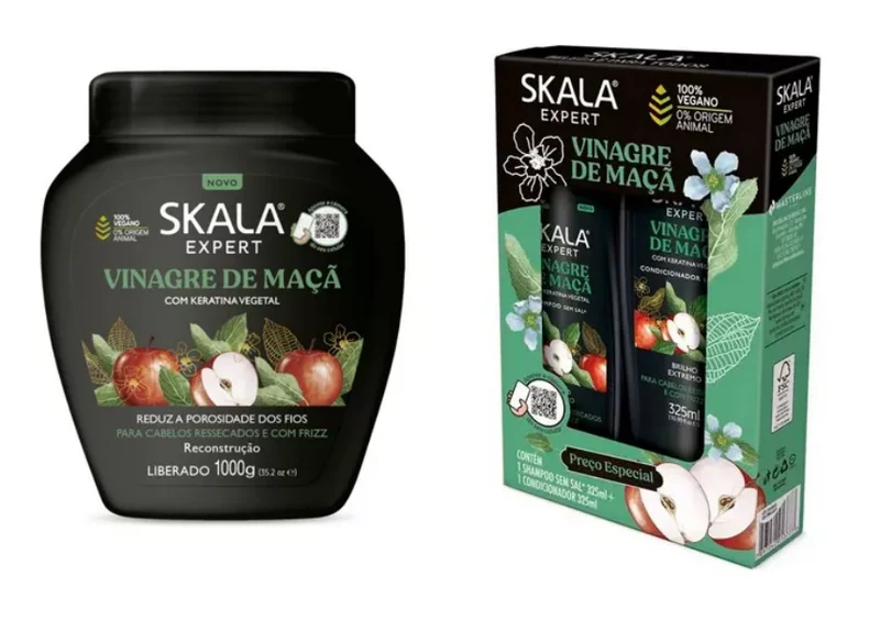 Skala Expert Vinagre de Maça Apple Vinegar Vegan Reconstruction Shine Treatment Kit 3 Prod. - Skala