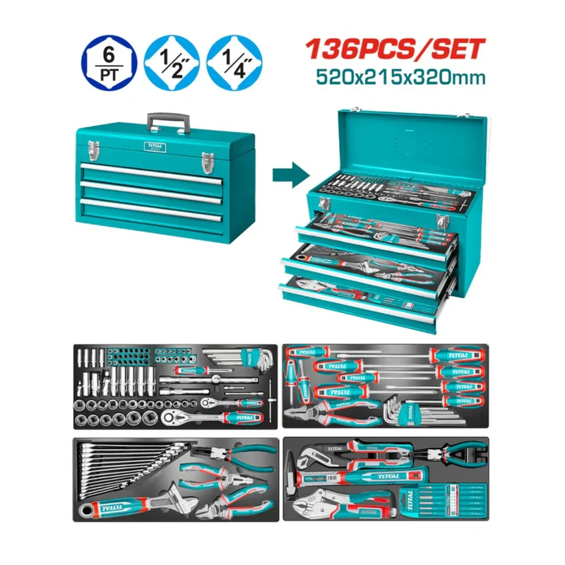 Total Juego de Herramientas Manuales 136 Piezas, THTCS351367