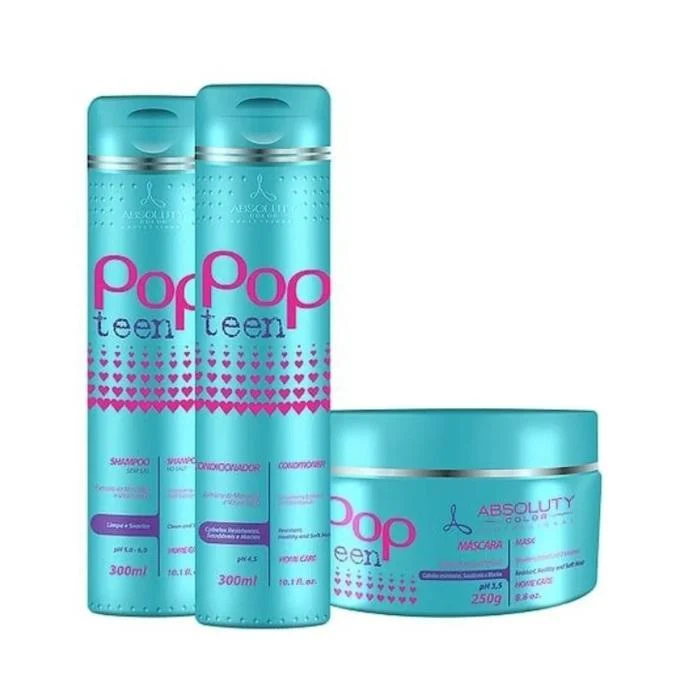 Pop Teen Home Care Silky Resistant Hair Treatment Kit 3 Itens - Absoluty Color