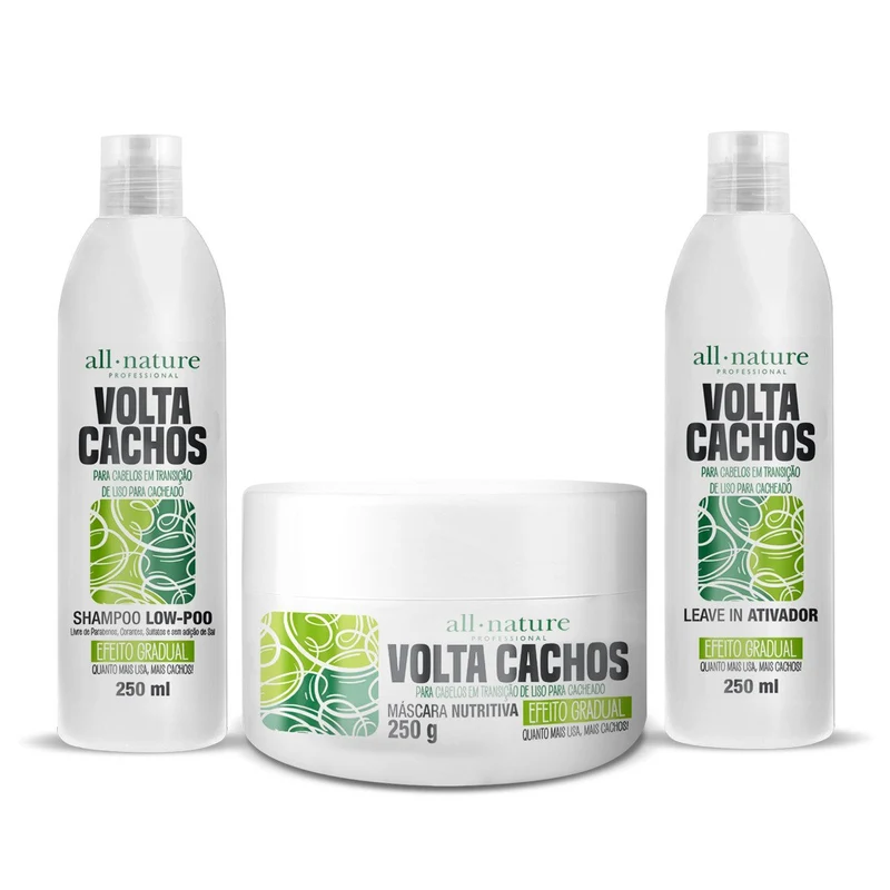 Leave-In Volta Cachos Curly Wavy Hair Transition Treatment 3x250ml - All Nature