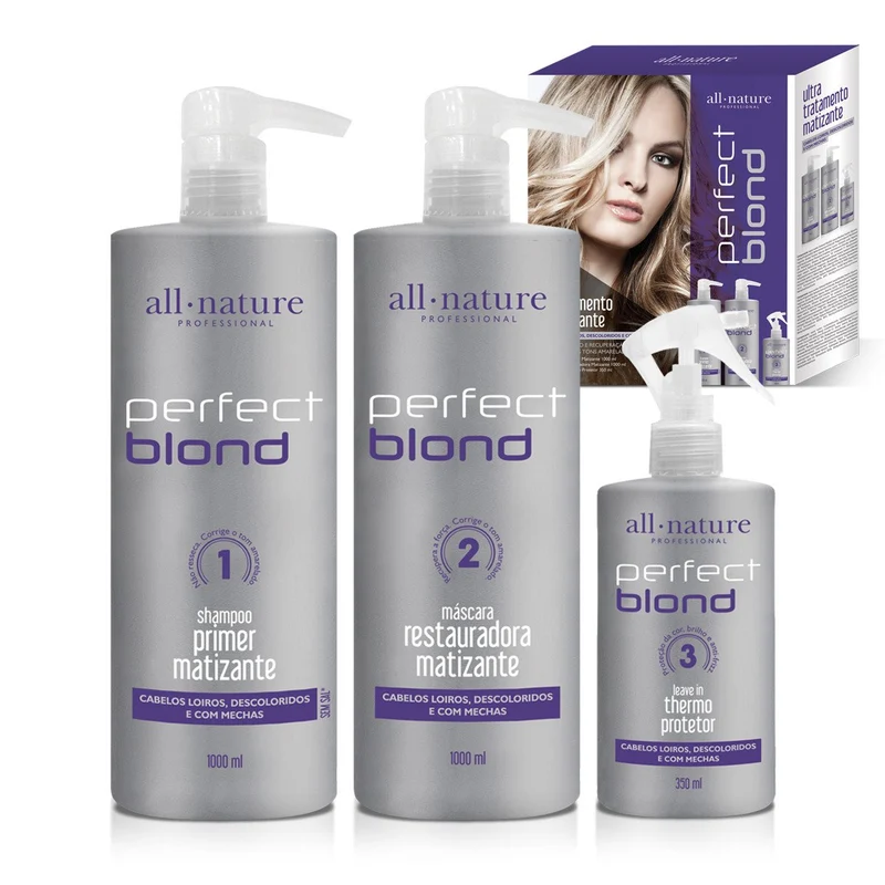 Perfect Blond Bleached Gray Hair Tinting Protection Kit 3 Prod. - All Nature