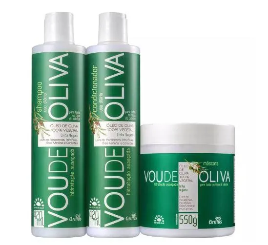 Vou de Oliva Olive Oil 100% Vegetable Vegan Daily Treatment Kit 3 Prod. - Griffus
