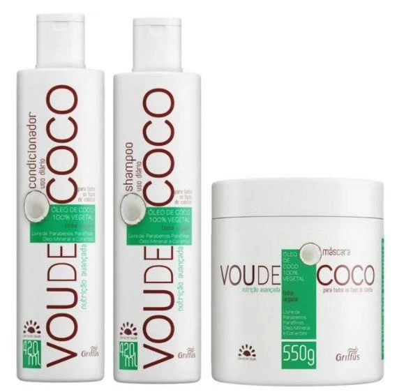 Vou de Coco Coconut Oil Vegan Daily 100% Vegetable Treatment 3 Prod. - Griffus