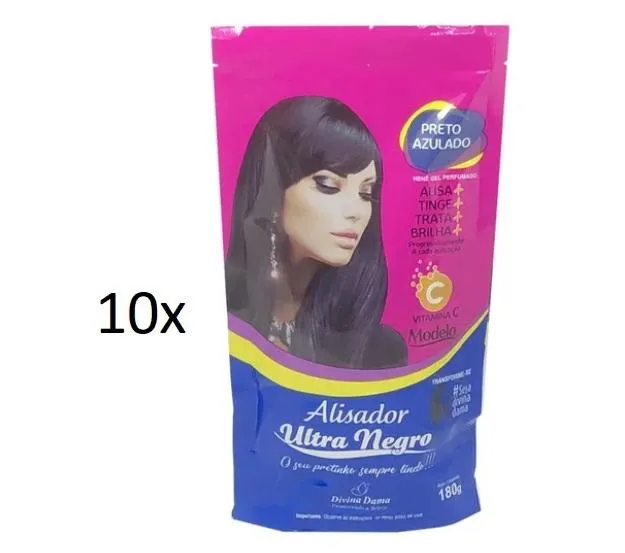 Lot of 10 Ultra Dark Straightening Blue Bluish Black Henna 180g - Divina Dama