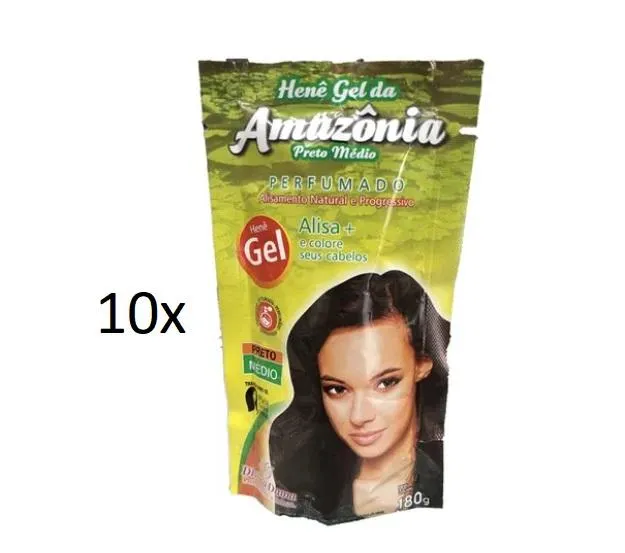 Lot of 10 Amazon Henê Gel Medium Black Straightening Henna 180g - Divina Dama