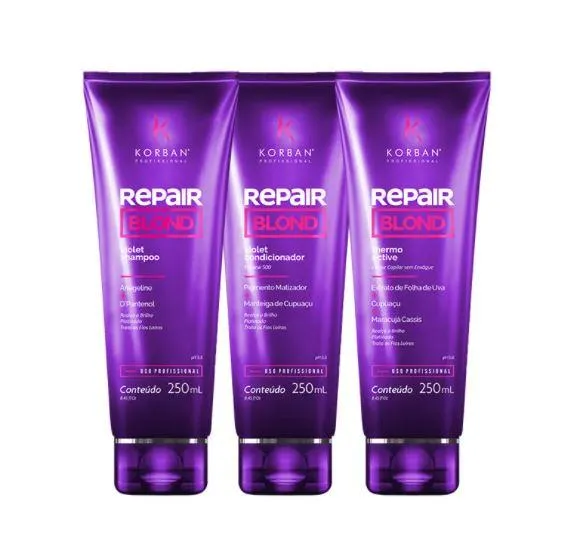 Profesisonal Blond Repair Violet Repair Home Care Treatment Kit 3x250 - Korban