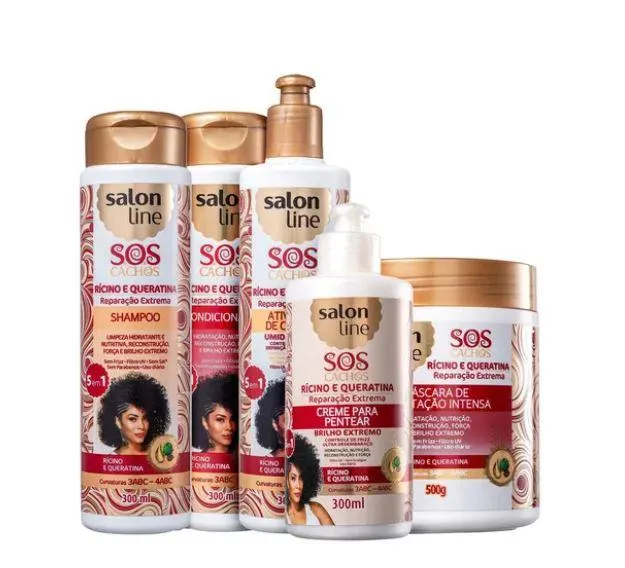 Salon Line SOS Curls Ricino Keratin Wavy Curly Deep Repair Treatment 5 Prod.