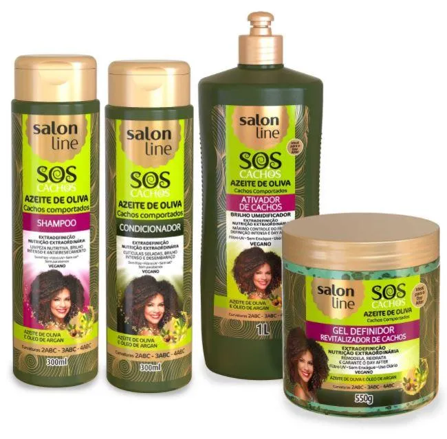 Salon Line SOS Curls Olive Oil Argan Daily Disciplining Treatment Kit 4 Products
