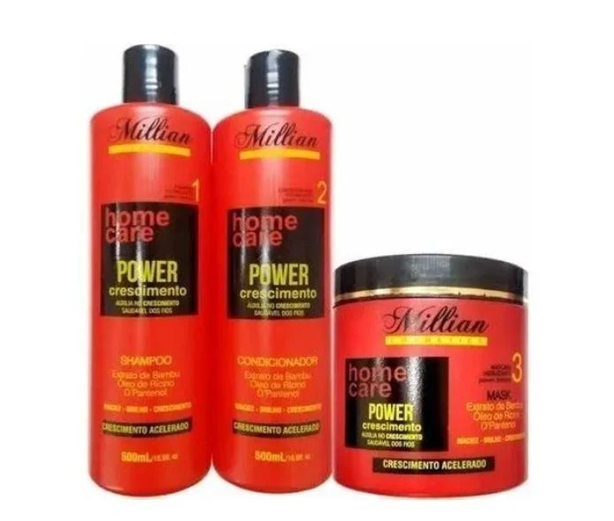 Power Hair Strenght Growth Treatment Home Care Maintenance Kit 3x500 - Millian