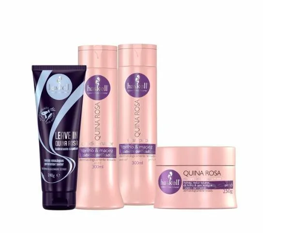 Quina Rosa Shine Softness Hydration Damaged Hair Treatment Kit 4 Prod. - Haskell