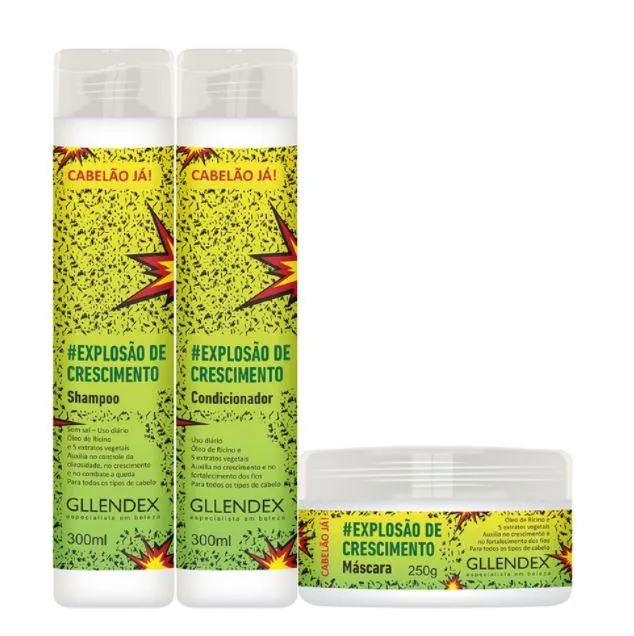Daily Use Ricino Hair Growth Explosion Vegetable Extracts Kit 3 Prod. - Gllendex