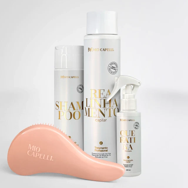 Kit Progressiva Orgânica (Shampoo, máscara e finalizador) + Escova de cabelo Mio Capelli