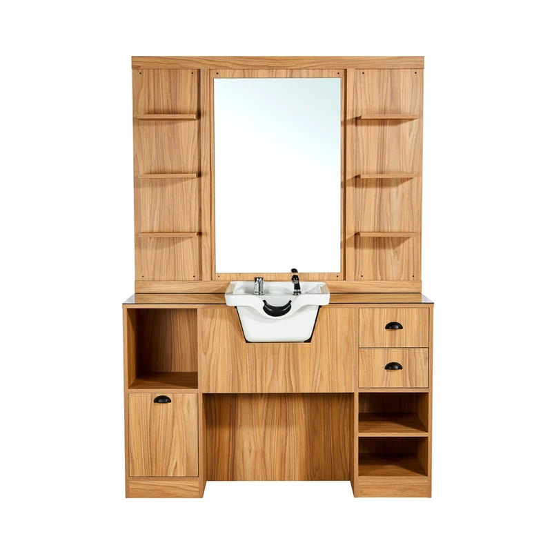 Meuble Barber Station OKE 2 avec Cuvette et Miroir avec Etagères