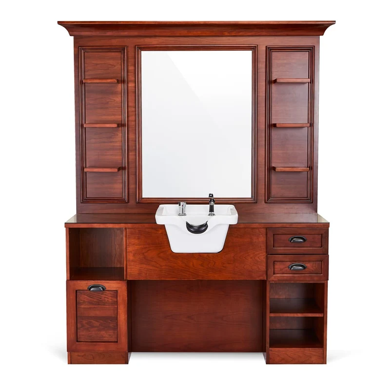 Meuble Barber Station JULES Bois avec Cuvette et Miroir avec Etagères
