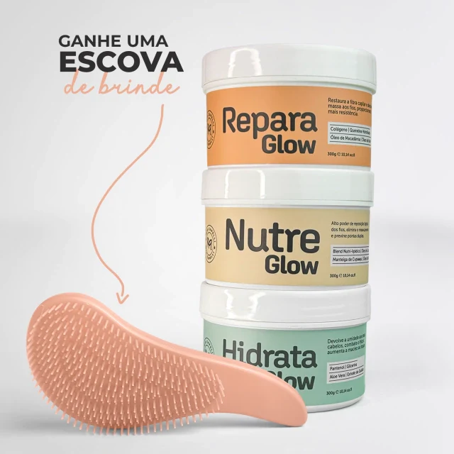 Kit Cronograma Capilar Glow Up Mio + Brinde Escova de cabelo Capelli